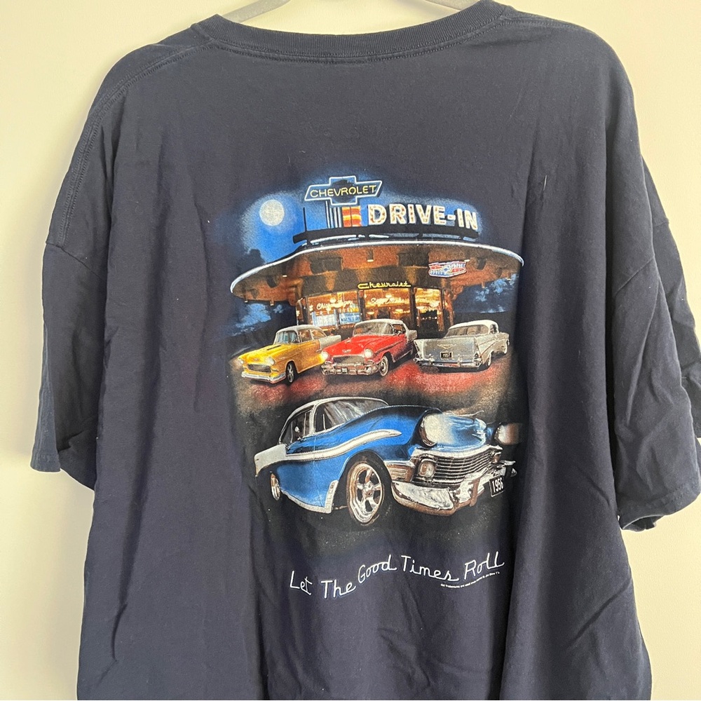 Chevrolet Let The Good Times Roll Vintage Drive In Station T-Shirt Navy Blue - Picture 4 of 6
